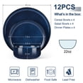 thumbnail image 3 of Vesteel Dinnerware Sets for 4, 12-Piece Stoneware Dish and Bowls Set, Handmade Reactive Glaze Coupe Plates Set for Family, Chip & Scratch Resistant - Ocean Blue, 3 of 10