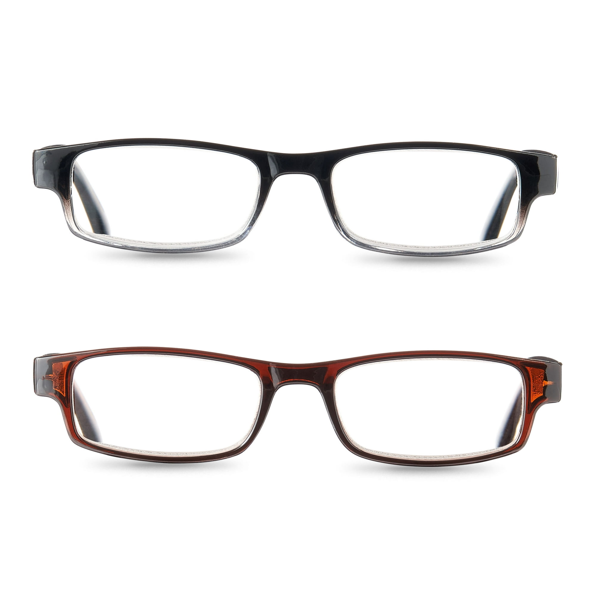Equate Unisex Phoenix Rectangular Reading Glasses with Case, Gradient Black/Brown, +1.25, 2 Pack