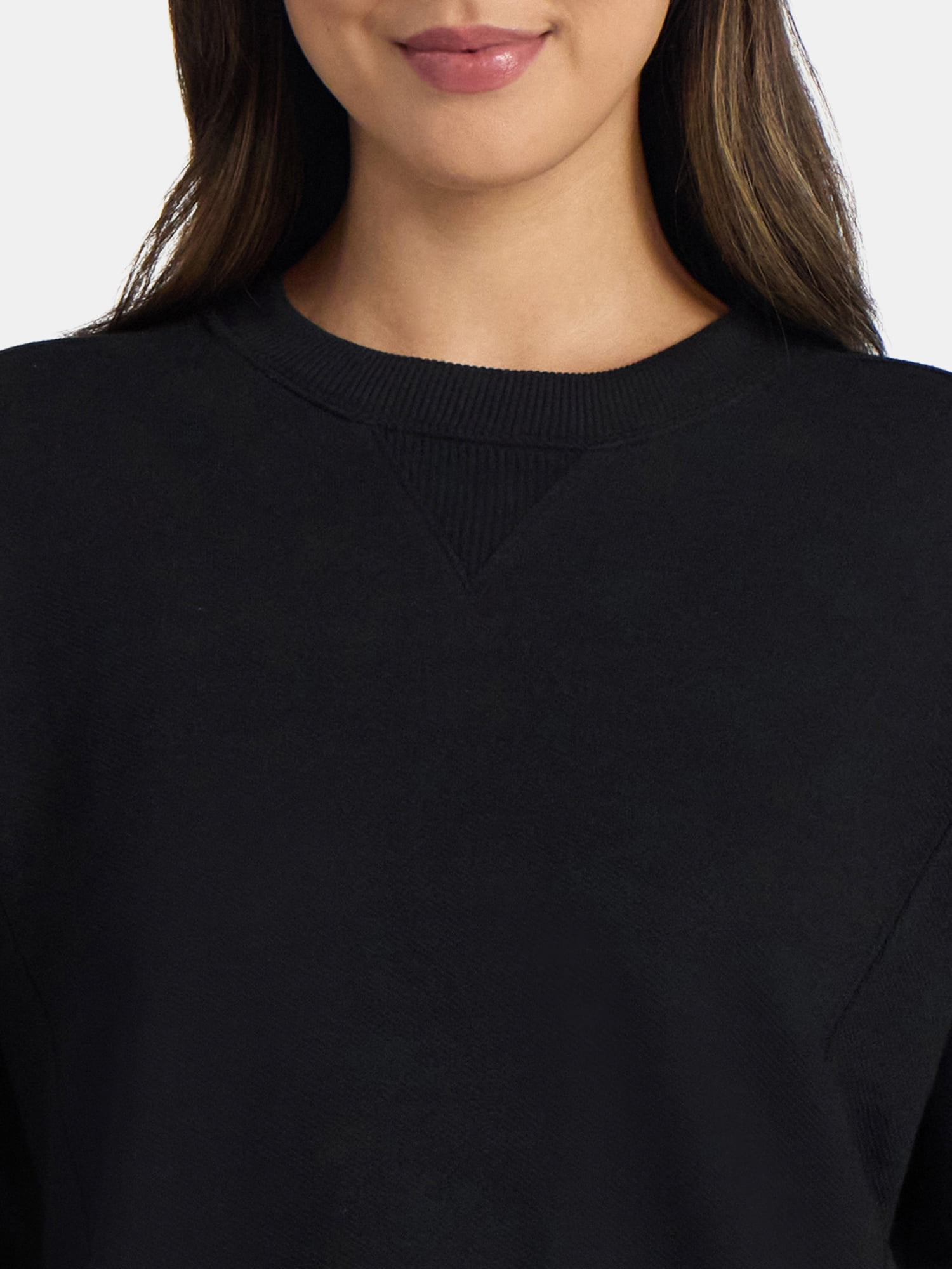 Time and Tru Women’s Ribbed Panel Sweatshirt with Long Sleeves, Sizes XS-XXXL