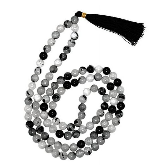 Black Rutilated Quartz Mala Beads 108 Buddhist Prayer Beads Japamala