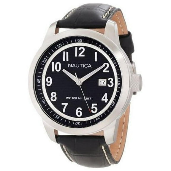 Men's N13604G Black Crocodile Leather Quartz Watch with Black Dial