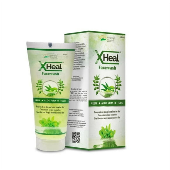 Healing Pharma X Heal Face Wash Pack 2 (60ml Chacun) Neem, Tulsi & Aloe Vera