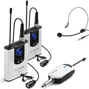 Wireless Headset Lavalier Microphone System -Alvoxcon Dual Wireless Lapel Mic for iPhone, DSLR Camera, PA Speaker, YouTube, Podcast, Video Recording, Conference, Vlogging, Church, Interview, Teaching…
