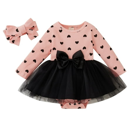 

Girls Bodysuits Bowknot Long Sleeve Heart Printed Cute Headbands Suit Kids Children Loose Fashion Outwear Leisure Spring Summer Rompers Jumpsuits