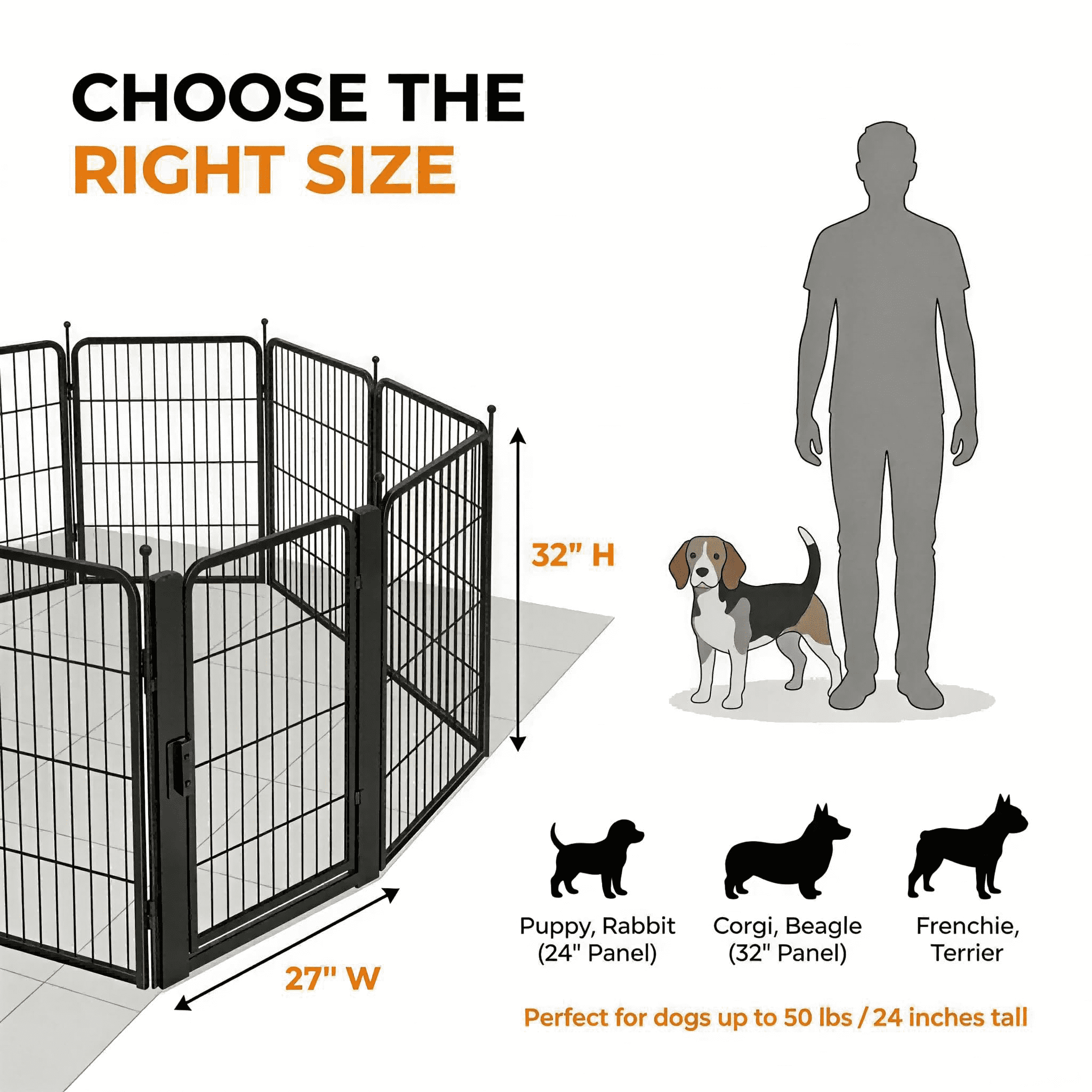 Dog Playpen for Small/Medium Dogs - 32 inch 8 Panels Heavy Duty Metal Puppy Fence Outdoor Indoor with Door, Anti-Rust Foldable Puppy Pen Pet Enclosure, Portable Exercise Kennel for Camping, Yard, RV