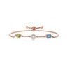 Keren Hanan 18K Rose Gold Plated Silver 3 Stone Created Moissanite Fully Adjustable Bracelet by Gem Stone King Oval Round Octagon Peridot Lab Grown Diamond and Topaz (2.03 Cttw)