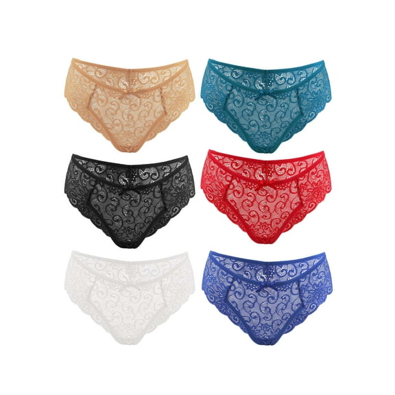 Spencer 6-Pack Women's Stretch Lace Cheeky Panties Womens Underwear Seamless Bikini Lace Panty Half Coverage Panties, Size S to XL