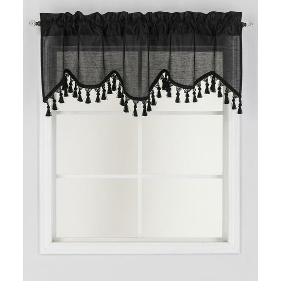 1PC WAVE WATERFALL VALANCE SWAG WINDOW CURTAIN W/TASSEL TRIM CASCADING FAUX SILK