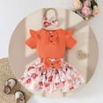 thumbnail image 4 of Toddler Girls One Piece Romper Short Sleeve Crew Neck Jumpsuit Cute Comfy Outfits With Print Skirt & Bow Headband (90, Orange), 4 of 9
