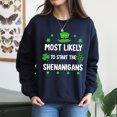 thumbnail image 4 of EcoLoom St Patricks Day Shamrock Most Likely To Start The Shenanigan Long Sleeve Unisex Midweight Crewneck Sweatshirt, 4 of 4