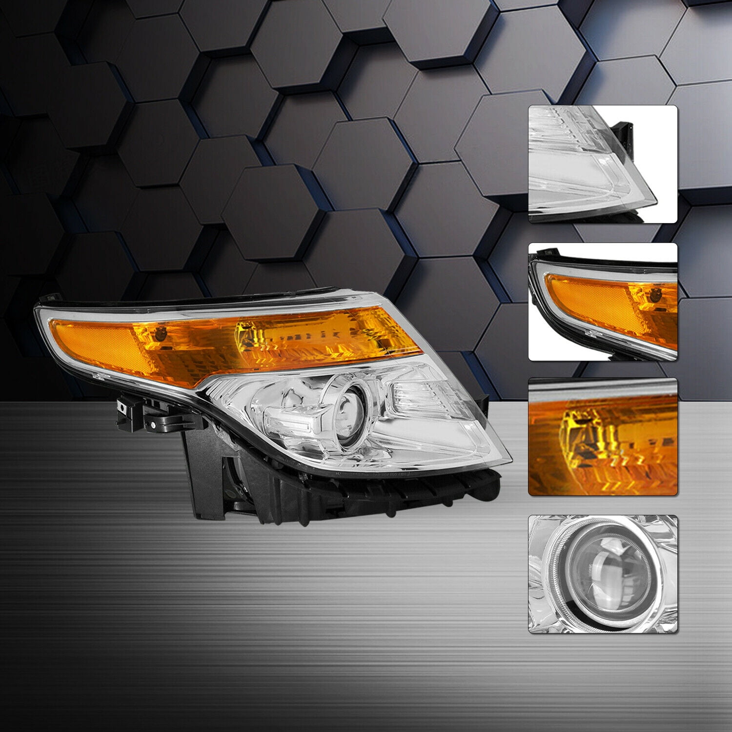 For 2011-2015 Ford Explorer Halogen Chrome Housing Projector Headlights Pair