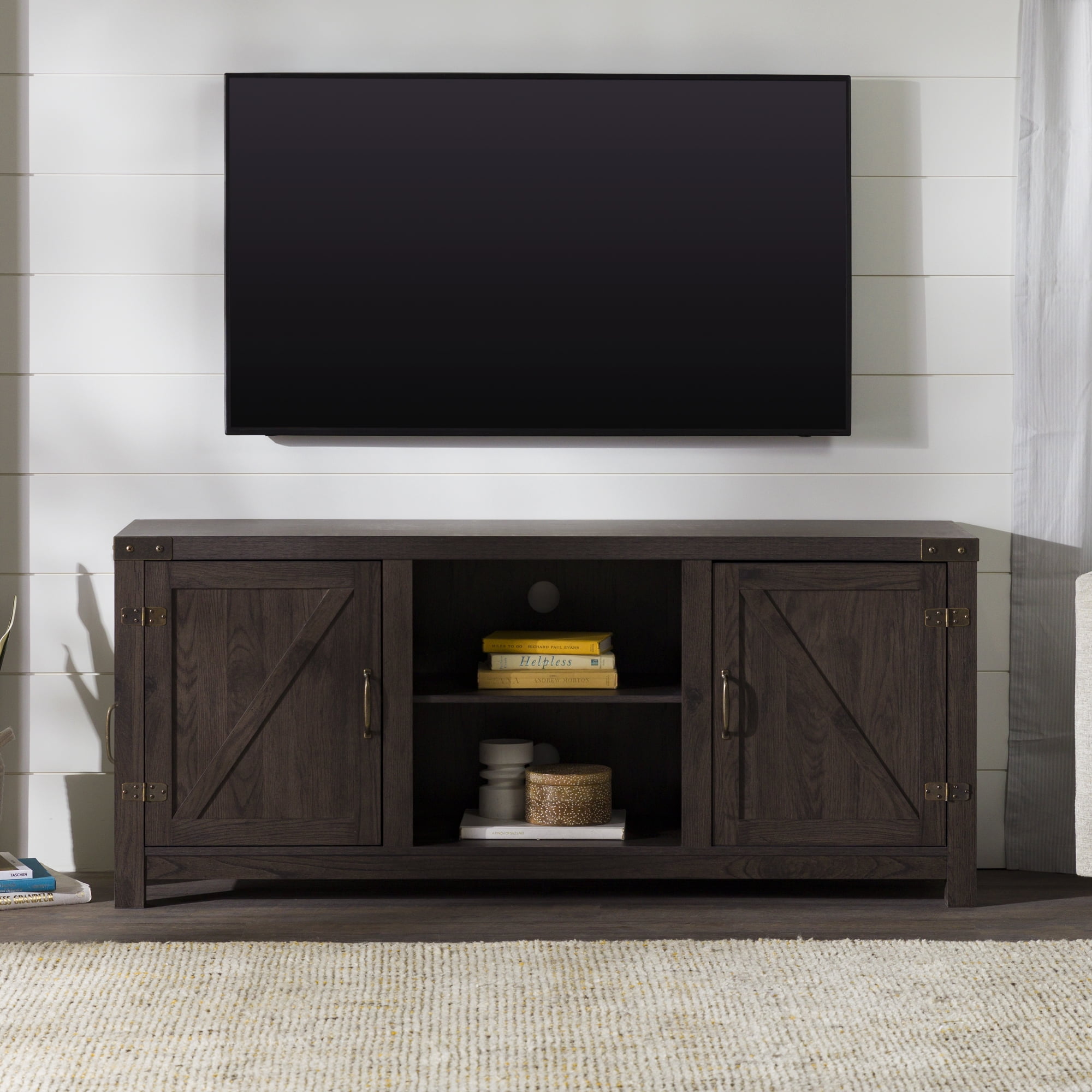 Walker Edison Farmhouse Barn Door TV Stand for TVs up to 65”, Sable