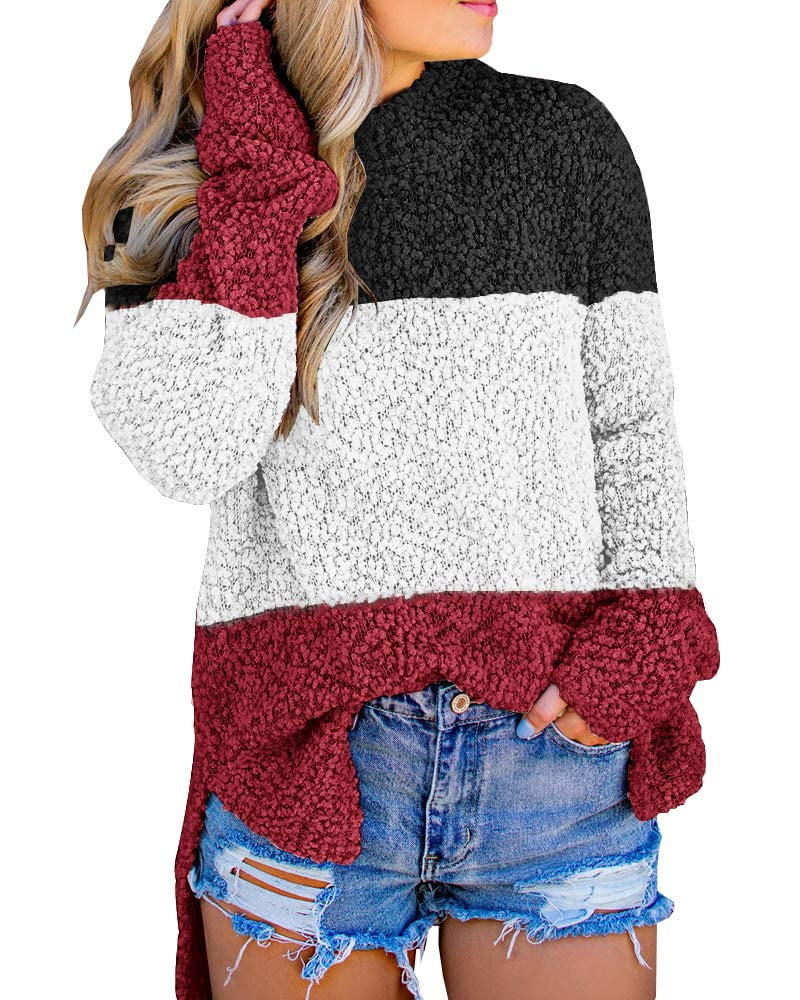 SySea Womens Fuzzy Knitted Sweater Sherpa Fleece Side Slit Full Sleeve  Jumper Outwears - Walmart.com