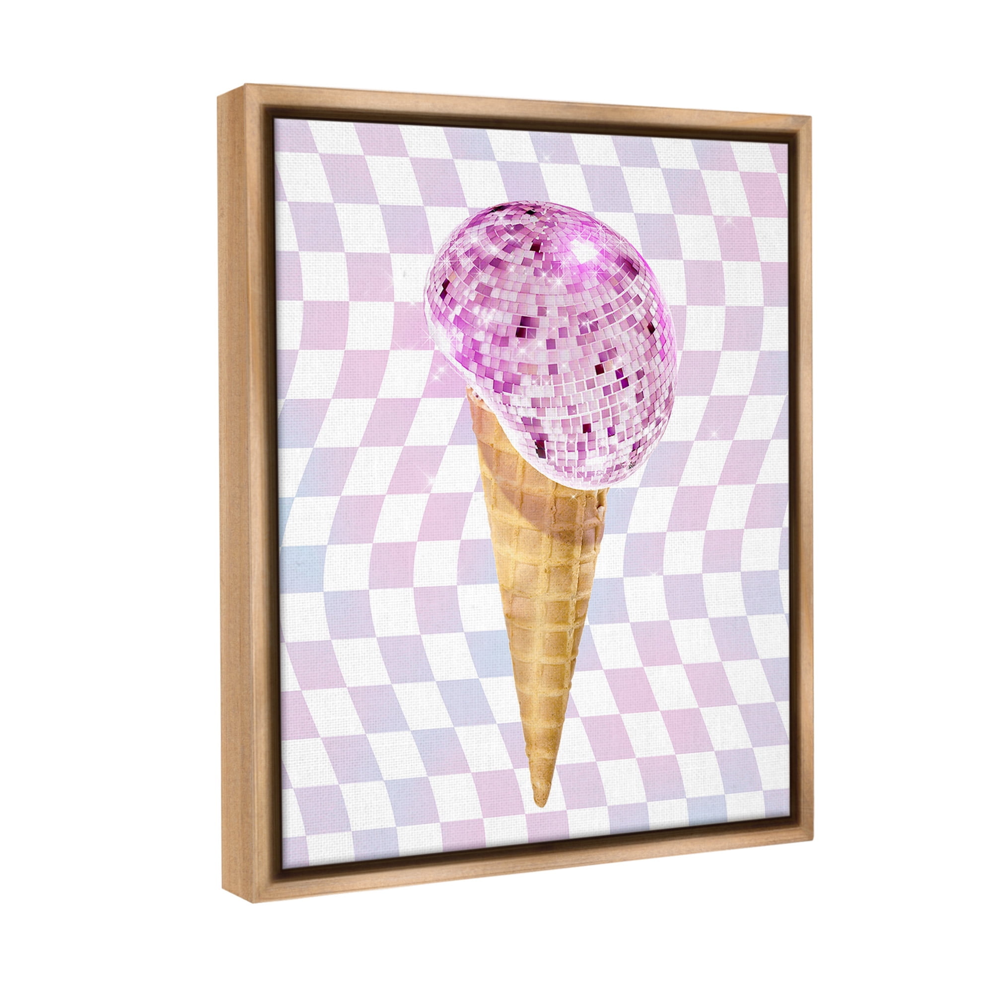 Stupell Industries Checkered Disco Ice Cream Food & Beverage Painting Brown Floater Framed Canvas Art Print Wall Art, 25 x 31
