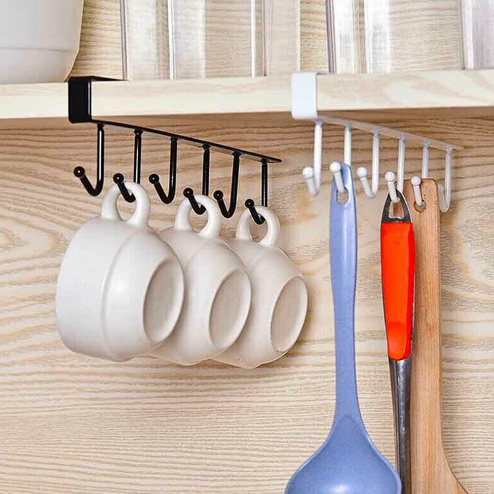 Hanger 6 Hook Utensil Holder Cabinet Shelf Organiser Rack Wall Kitchen Wardrobe