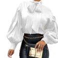 thumbnail image 2 of Top de manga larga para mujer, con lazo frontal atado, manga larga abombada, Color elegante, suave y suelto, Top tipo túnica para fiesta, oficina, salida, blanco L, 2 of 4