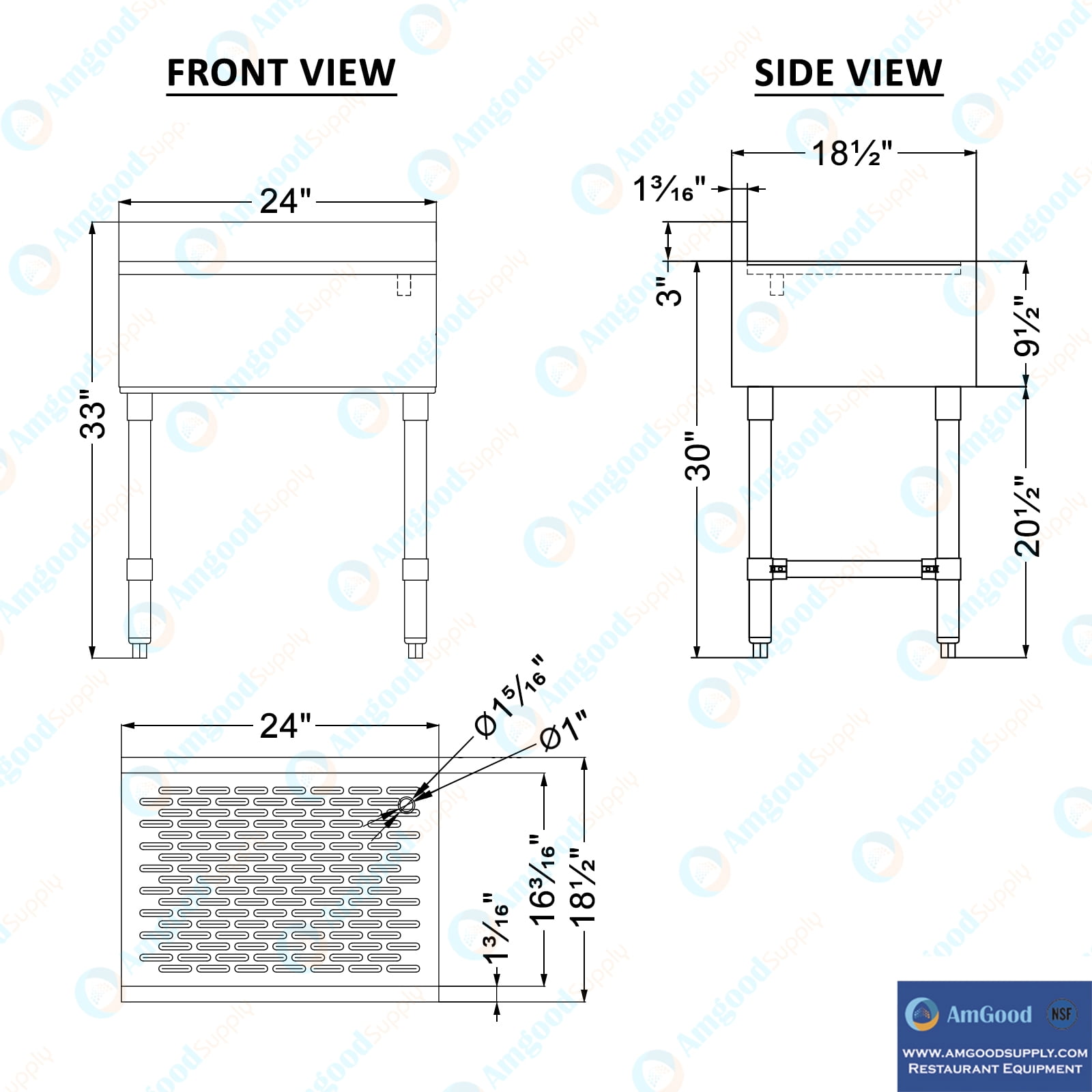 Underbar Stainless Steel Drainboard 18-1/2 in. x 24 in. x 30 in. H with 3 in. Backsplash