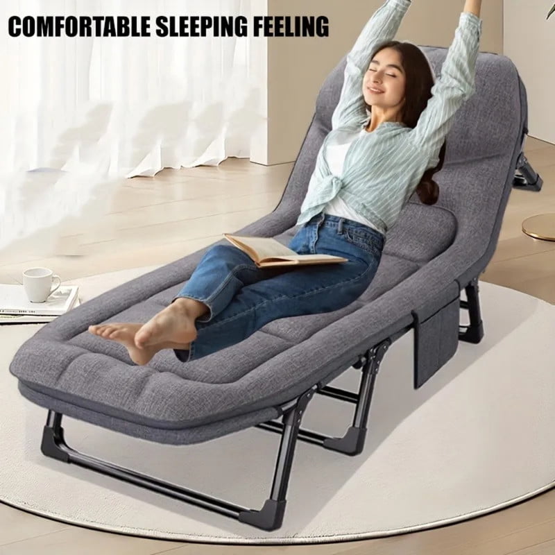 Folding Camping Cot with Mattress, Heavy Duty Patio Sleeping Bed Camping Bed, Adjustable Recliner Lounger Chair for Indoor, Outdoor & Patio Use