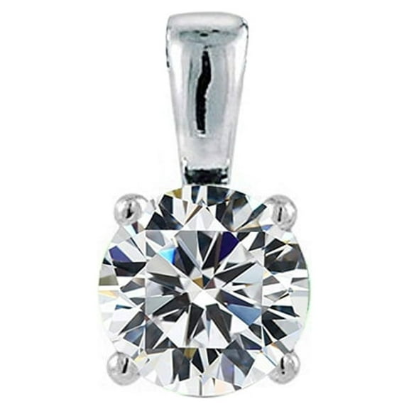 Precious Stars 14K White Gold 7mm Round-cut Cubic Zirconia Solitaire Pendant - No Chain, Pendant Only