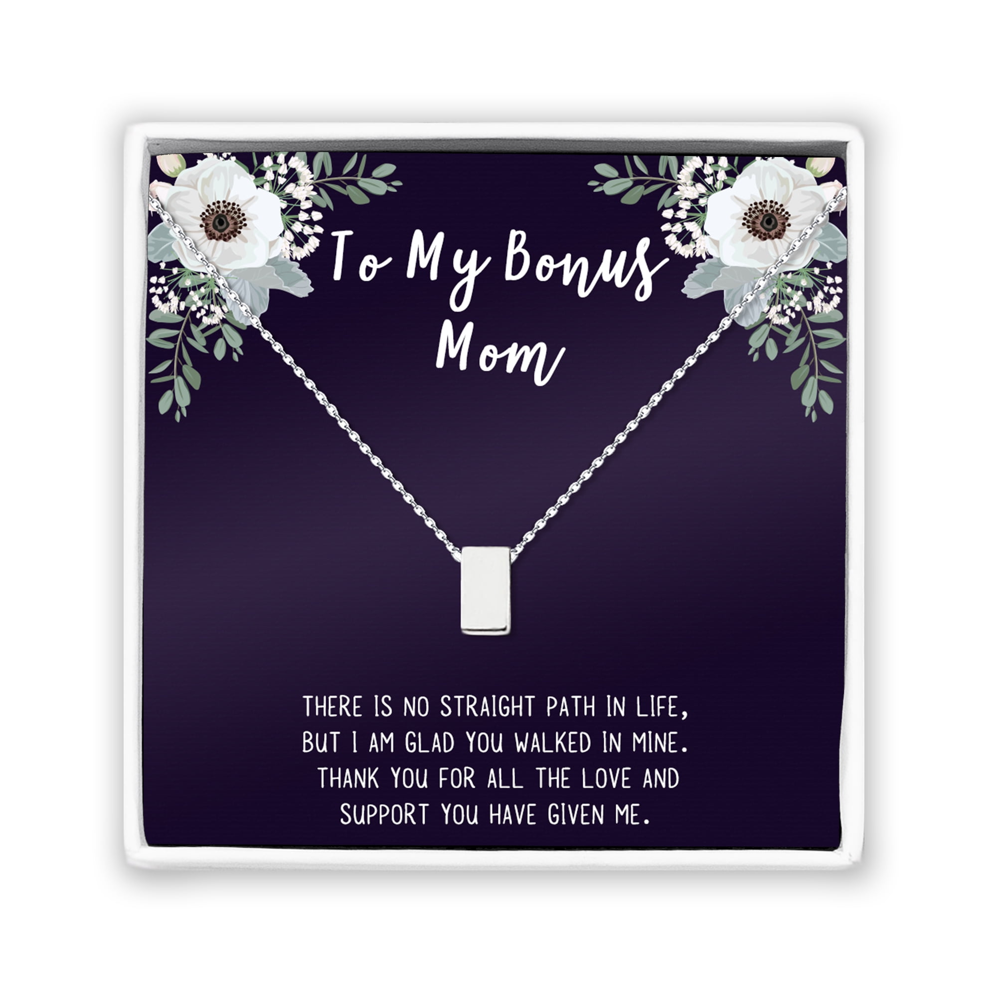 Jewelry Gift for Mother's Day, Card and Necklace Gift for Step Mom, Cube Necklace for Mother's Day, Jewelry for Step Mom Mother's Day Gift [Silver, No-Personalized Card]