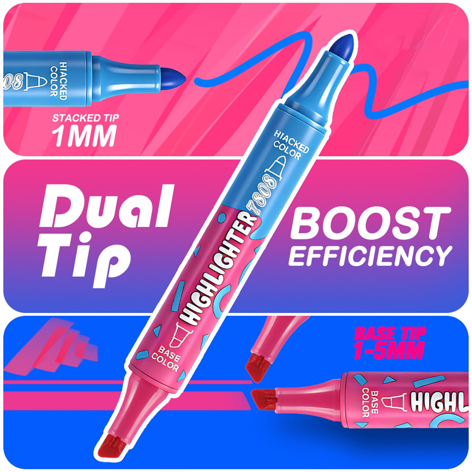 Seyotauo 8 Pack Dual Tip Two Color Highlighter Pens, Quick Drying Markers, Ideal for Bible Study, Planner Writing, Note Taking, Office Supplies and Daily Drawing