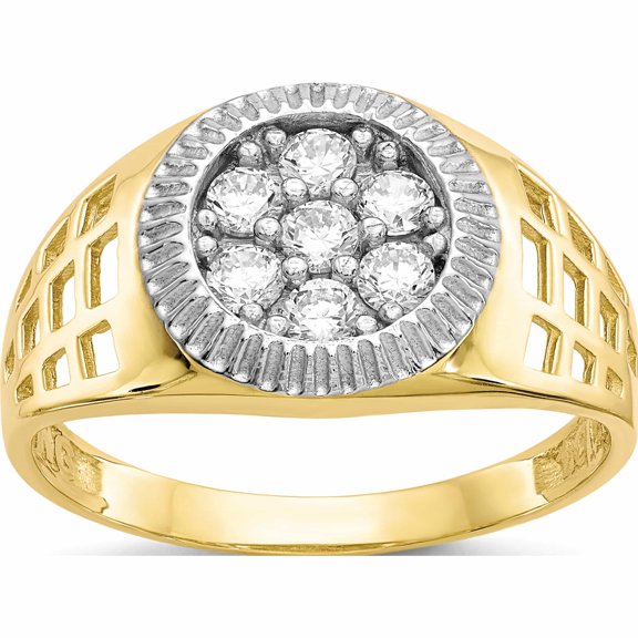 10K Yellow With Rhodium Men's Cz Cluster Ring (Size 10) Made In United States 10c1297