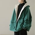thumbnail image 6 of Homenesgenics Winter Jackets for Women Women's Winter Vintage Plus Size Fleece Jacket Loose Long sleeve Hooded Warm Coat Casual Plush Coat/Jjacket Green L, 6 of 9