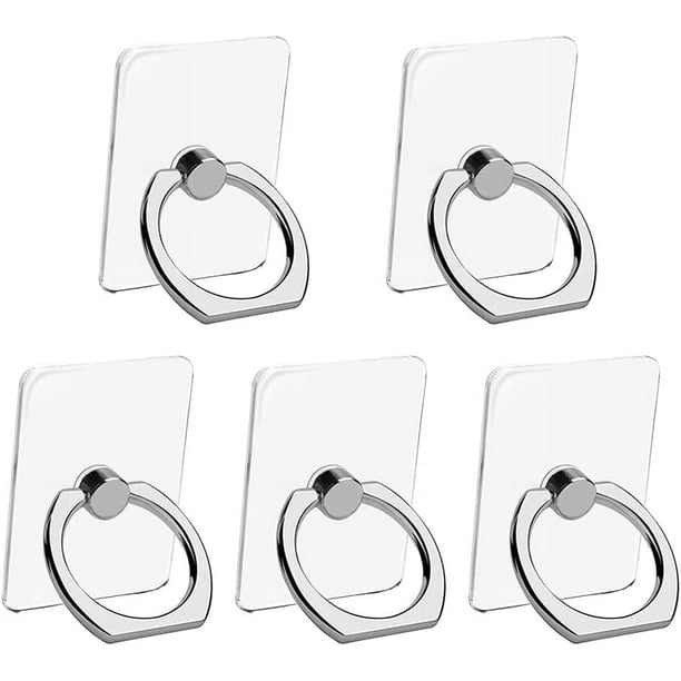 Paquete de 5 (cuadrados) soporte para anillo de teléfono celular, soporte transparente para anillo de teléfono, soporte para dedo, soporte para dedo, rotación de 360°, agarre transparente para teléfon