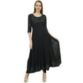 thumbnail image 3 of Bimba Women's Classy Long Designer Flared Black Anarkali Mirror Work Kurta-26, 3 of 9