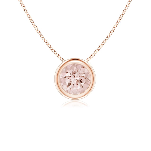 Angara Collier en Morganite Naturel - Pendentif Solitaire Rond en Morganite avec Lunette en Or Rose 14K pour Femmes