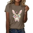 thumbnail image 2 of VBTAPA Happy Easter Shirts for Women Cute Bunny Eggs Graphic Tees Summer Casual Holiday Short Sleeve Crewneck Tee Tops on Sale Brown L, 2 of 5