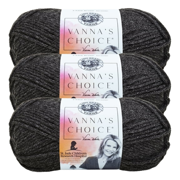 Lion Brand Yarn Vanna's Choice Dark Grey Heather Medium Acrylic Yarn 3 Pack
