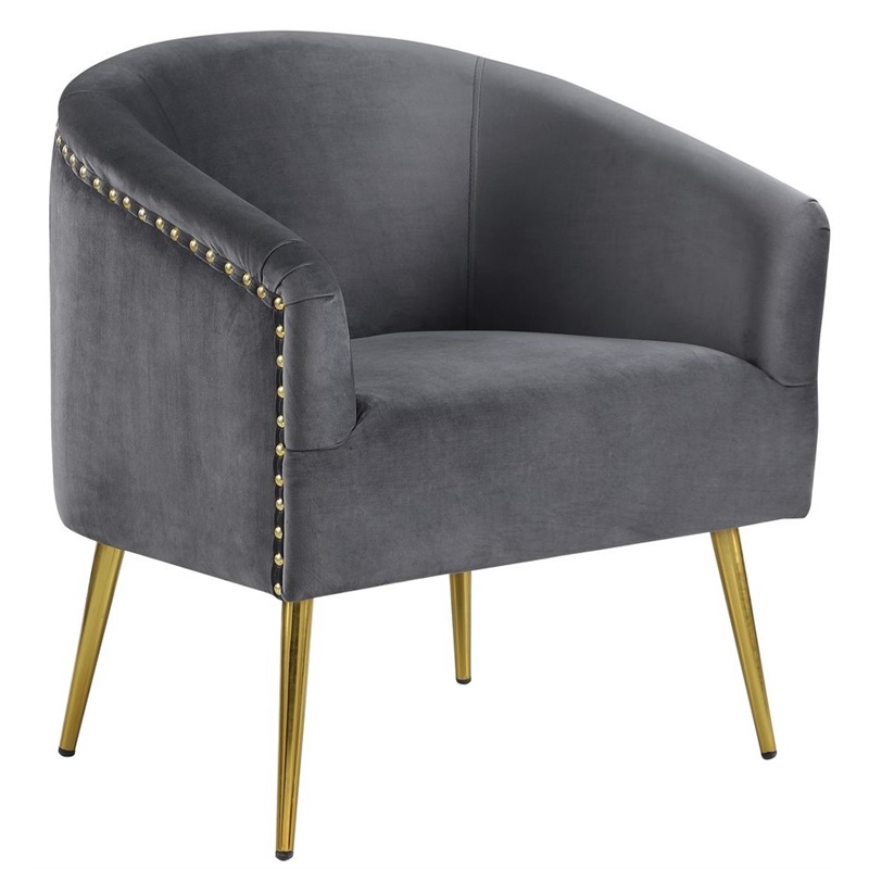 28.5'' Wide Modern Style Rivet Trimming Velvet Barrel Accent ChairDark