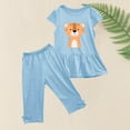 thumbnail image 4 of Chemises pour Filles, Ensemble Deux Pièces Été Col Rond Petit Imprimé Manches Courtes Manches Volantes Taille Élastique Pantalon Court, 4 of 5