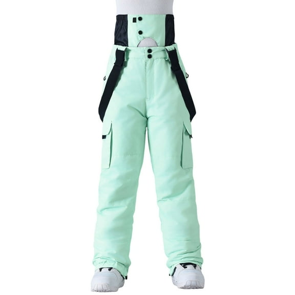 Men's Casual Pants Men's Solid Colour Windproof Winter Outdoor Warm Thickened Double Shoulder Ski Trousers Sport Comfort Trousers With Side Double Pockets Mint Green S