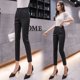 thumbnail image 3 of Pantalones casuales de 9 puntos para mujer, tendencia de moda de primavera, cintura alta, adelgazantes, pantalones occidentales de pie pequeño, material de algodón, estilo urbano, 3 of 4
