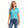 thumbnail image 5 of Stichou Women's Polo Shirts Short Sleeve Casual Summer Spring Golf Shirts Work V-Neck Collared Blouses Lightweight Clothes Sky Blue S, 5 of 5