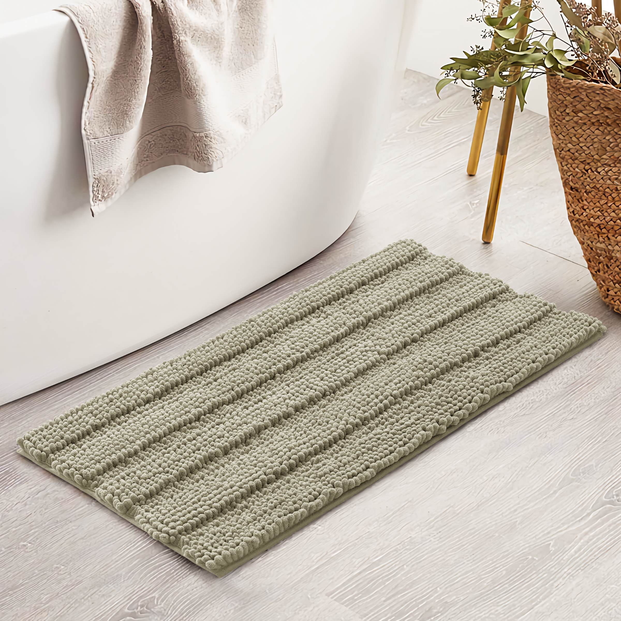 Subrtex Bathroom Rugs Non-Slip Chenille Soft Striped Plush Bath Mat (Taupe Brown, 20"x32")