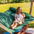 thumbnail image 3 of 12 FT Double Quilted Hammock with Spreader Bars and Pillow, 2 Person Hammock for Outdoor Patio Backyard Poolside, 450 LBS Weight Capacity, Dark Green/Natural, 3 of 8