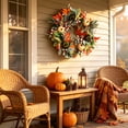 thumbnail image 4 of Artificial Fall Wreath for Front Door, Thanksgiving Maple Leaf Wreath with Mini Green Cream Pumpkins, Halloween Rustic Farmhouse Harvest Garland, 4 of 7