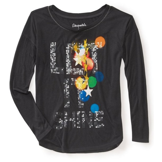 Aeropostale Mujer Let It Shine Sequin Ls Fashion Embellecido Camiseta 058 M Aeropostale Camiseta adornada