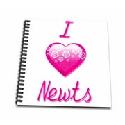 3dRose Pretty Pink Flowery I Love Newts - Mini Notepad, 4 by 4-inch