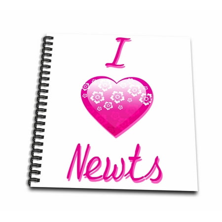 3dRose Pretty Pink Flowery I Love Newts - Mini Notepad, 4 by 4-inch