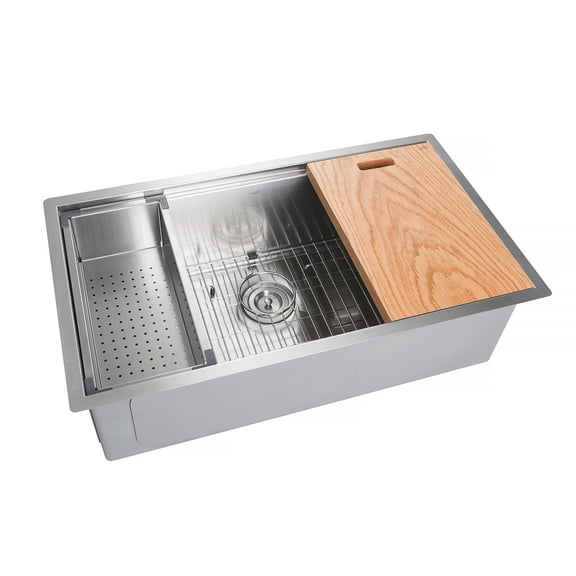 Kibi 33? Undermount Single Bowl Stainless Steel Workstation Sink ? K1-S33T