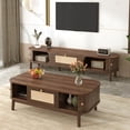thumbnail image 2 of Noble House TV Stand & Coffee Table Set, Sliding Door & Woven Drawer, Rounded Edge Storage Design, Living Room,Walnut, 2 of 9