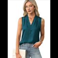 thumbnail image 2 of Camiseta Sin Mangas de Verano para Mujer, de Satén de Seda, con Cuello en V, Informal, de Negocios, Azul Marino, XL, 2 of 7
