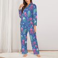 thumbnail image 2 of Pajama Sets for Women 2 Pcs, Cute Green Pink Jellyfish Button Down Long Sleeve Sleepwear Lounge PJ Sets, 2 of 6