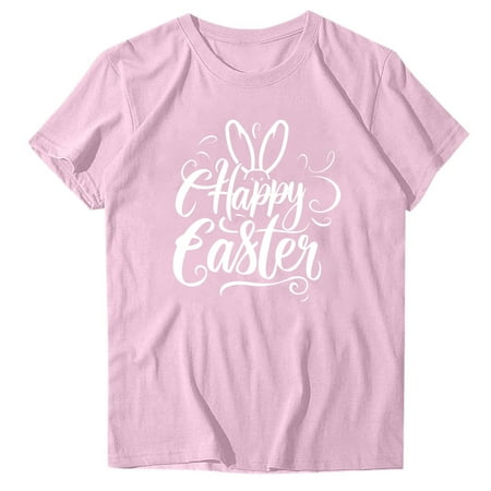 Lovzfmll Women s Easter Print Short Sleeve T-Shirt Holiday Round Neck Casual Top Soft Festive Blouse