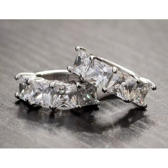TAAPSEE JEWELS 14K White Gold Plated Princess Cut Men's Cluster Hoop Earring Cubic Zirconia