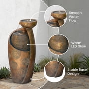 Vase Outdoor Water Fountain, 31.4''H Jar Waterfall Fountain with Warm LED Lights&Durable Pump for Yard, Porches, Home Décor,Garden,Office